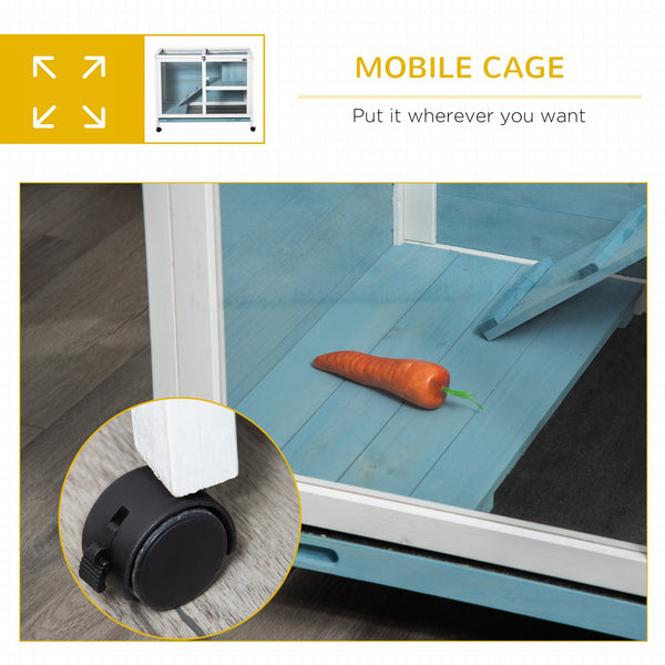 English Elm PawHut Compact Indoor Rabbit Hutch with Wheels and Plexiglass Window, Waterproof, Easy-Clean Tray Light Blue W2225P200743