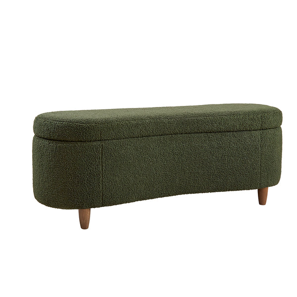 JLA Home INK+IVY - Boucle-Style Plush Storage Bench with Curved Front, Soft-Close Hinges & Solid Wood Legs for Entryways Green II105-0594