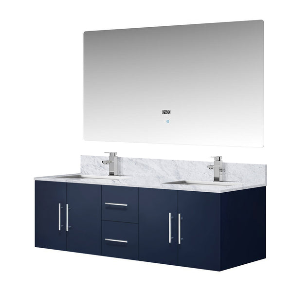English Elm Navy Blue Double Bath Vanity Set With Carrara Marble Top, Led Mirror & Faucet For Modern Elegance B2731S00988