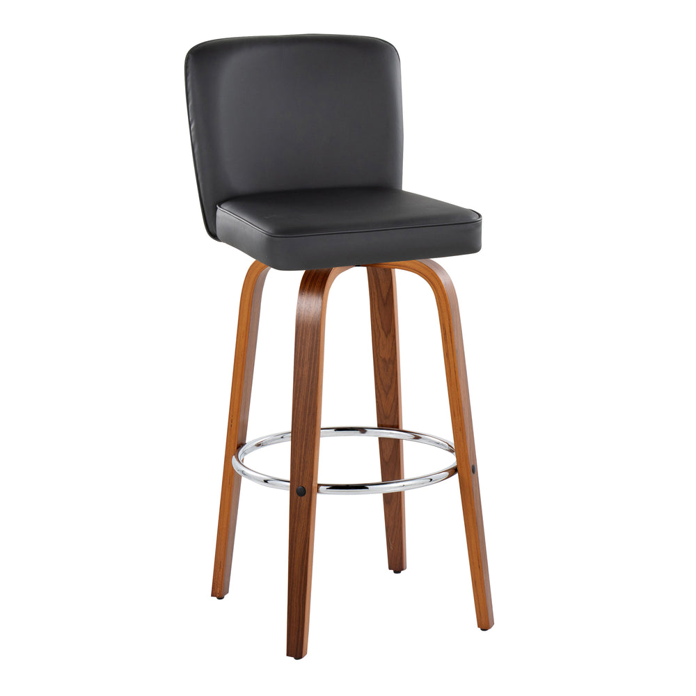 English Elm 30" Swivel Barstools Set of 2 Chevron Tufted Faux Leather Walnut Legs Chrome Footrest B202S00605