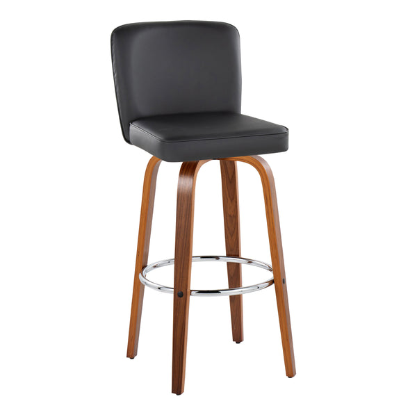 English Elm 30" Swivel Barstools Set of 2 Chevron Tufted Faux Leather Walnut Legs Chrome Footrest B202S00605