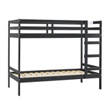 Simple Solid Wood Twin Over Twin Bunk Bed Solid Black SOPB3HBLWP Walker Edison