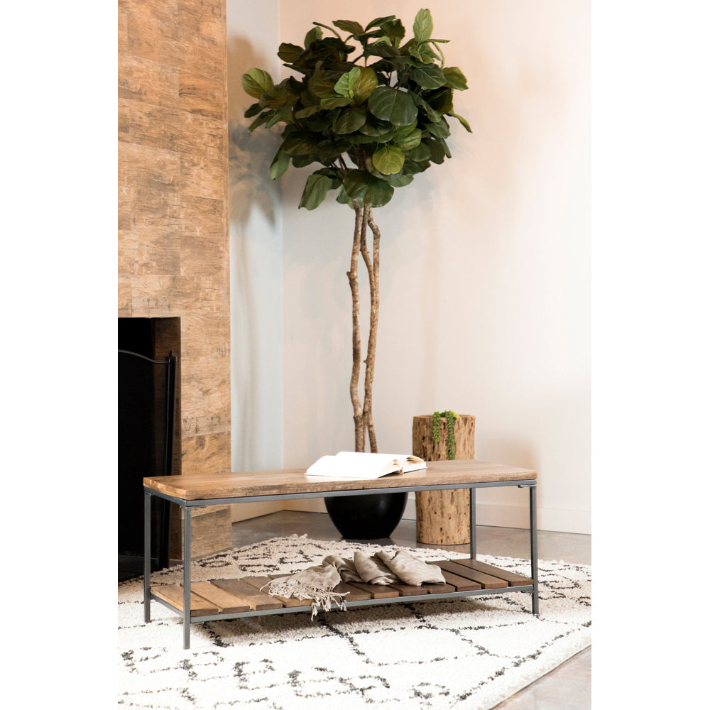 English Elm Foundry Natural & Gunmetal Accent Bench with Mango Wood Seat and Slatted Shelf, Industrial Chic B062P333431