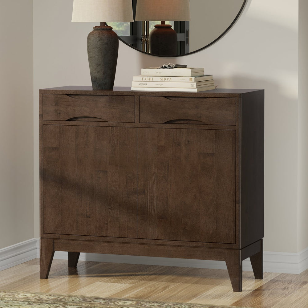 English Elm Harper Solid Wood Entryway Cabinet with Drawers Walnut Finish Tapered Legs B136P436065