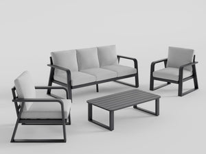 English Elm Fr Outdoor 4 Piece Aluminum Conversation Set with Memory Foam Cushions for Patio T5925S00004