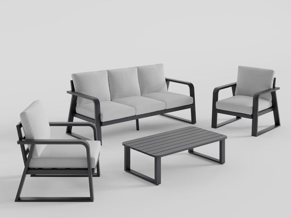 English Elm Fr Outdoor 4 Piece Aluminum Conversation Set with Memory Foam Cushions for Patio T5925S00004