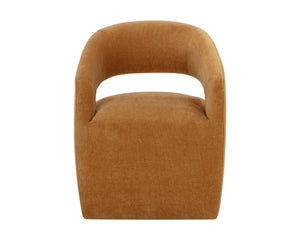 Sunpan Lloret Wheeled Dining Armchair - Elegant Curves, Comfortable Upholstery, Effortless Mobility for Dining Danny Amber