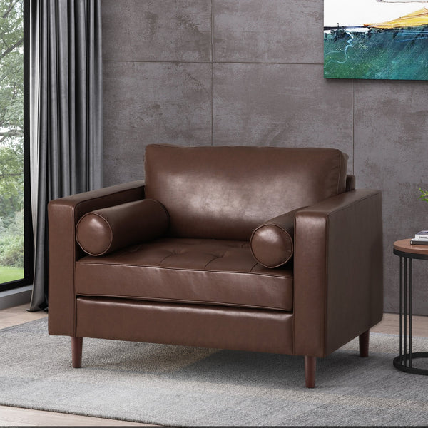 English Elm Christopher Knight Home® - CLUB Sophisticated Faux Leather Club Chair with Espresso Birch Legs, Plush Comfort and Modern Style Dark Brown 45 L x 34.25 W x 23.5 H 72623.00DBRN