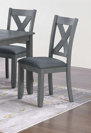 English Elm Gray 7pc Dining Set with Rectangular Table & Cushioned X-Cross Back Chairs, Nailhead Trim, 60" spacious B011P348932