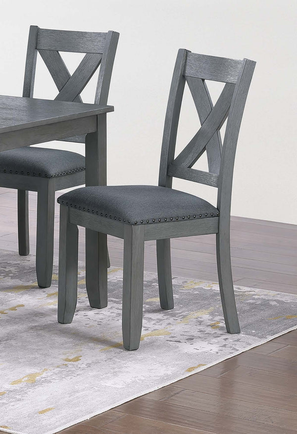 English Elm Gray 7pc Dining Set with Rectangular Table & Cushioned X-Cross Back Chairs, Nailhead Trim, 60" spacious B011P348932