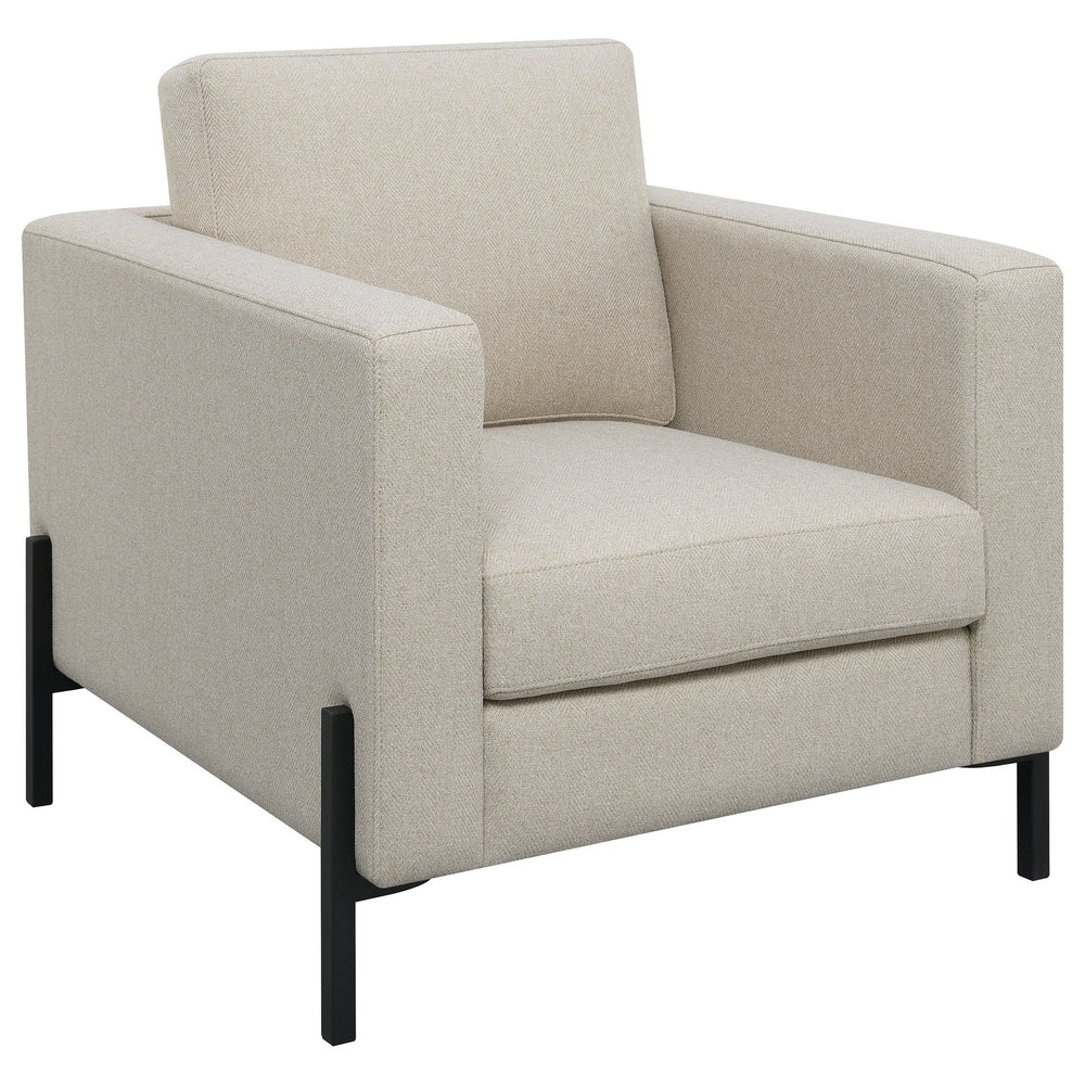 English Elm Schwan Herringbone Accent Chair with Pocket Coil Seat and Sleek Black Metal Legs B062P451804