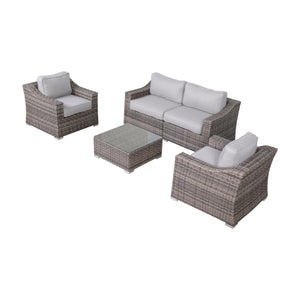 English Elm LSI 4-Seater Wicker Conversation Set with Cushions — All-Weather Aluminum Frame, HDPE Wicker Comfort B120S00066