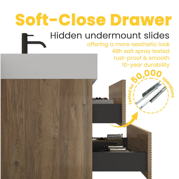 English Elm Galan 72 Inch Double Sink Vanity Fluted Wood Quartz Top Freestanding Bathroom Cabinet W1865S00184