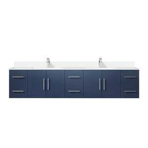English Elm Navy Double Bath Vanity 84" W x 22" D with White Quartz Top, Soft-Close Drawers, Faucet Set, Chrome B2731P258757