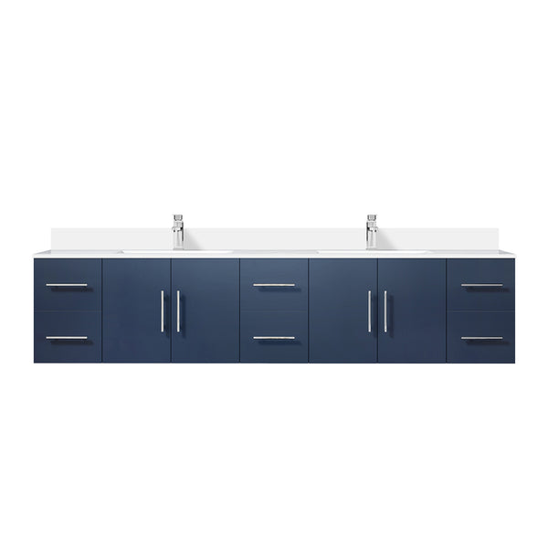 English Elm Navy Double Bath Vanity 84" W x 22" D with White Quartz Top, Soft-Close Drawers, Faucet Set, Chrome B2731P258757