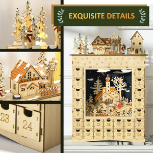 English Elm Christmas Advent Calendar Mdf Village Scene with 24 Drawers and Led Glow Mantle Decor T3971P414398
