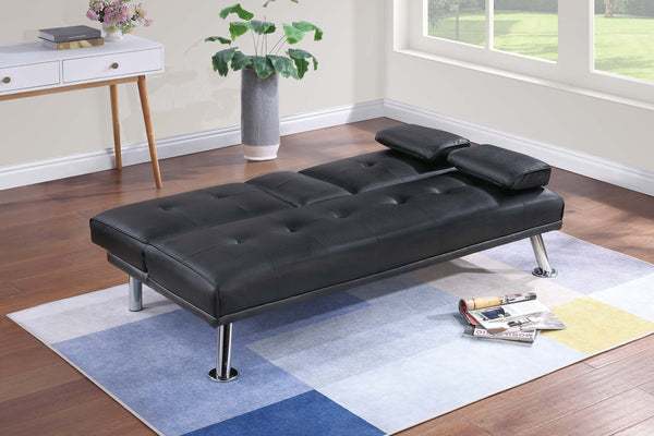 English Elm Black Faux Leather Adjustable Sofa With Fold-Down Table & Cup Holders - Stylish Sleep & Lounge Solution B011P381496