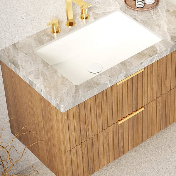 English Elm 60'' Double Undermount Ceramic Sink Sintered Stone Countertop Spa Bathroom Gray Veined W2615P357565