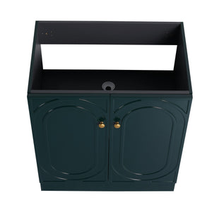 English Elm 30" Modern Freestanding Bathroom Vanity with Integrated Basin, Adjustable Shelf & 3 Metal Handles Dark Green W999P241072
