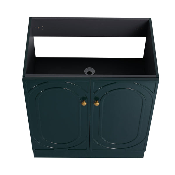 English Elm 30" Modern Freestanding Bathroom Vanity with Integrated Basin, Adjustable Shelf & 3 Metal Handles Dark Green W999P241072