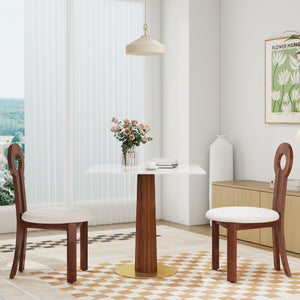 English Elm Modern Square Dining Table - 33.5" Sintered Stone With Stylish Wooden Legs & Gold Base, 2-Person Space-Saver W1535S00601