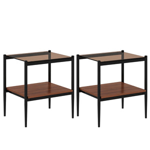 English Elm Set Of 2 Modern Rectangle End Tables With Tempered Glass Top & Mdf Shelf For Stylish Living Rooms W241P184253-GIGA