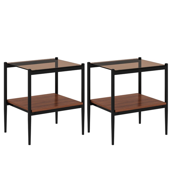 English Elm Set Of 2 Modern Rectangle End Tables With Tempered Glass Top & Mdf Shelf For Stylish Living Rooms W241P184253-GIGA