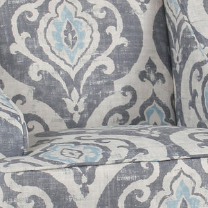 English Elm Fabric Upholstered Accent Chair with Damask Print Swooping Arms and Tapered Wood Legs B056P417119