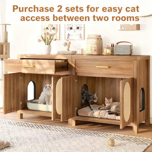 English Elm Cat Litter Box Cabinet with Sisal Doors Storage Drawer and Nightstand Surface N704P379111P