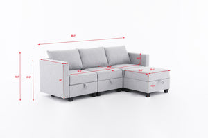 English Elm Small Modular Sectional with Storage Ottoman Terry Fabric Hardwood Frame Living Room W2791S00014