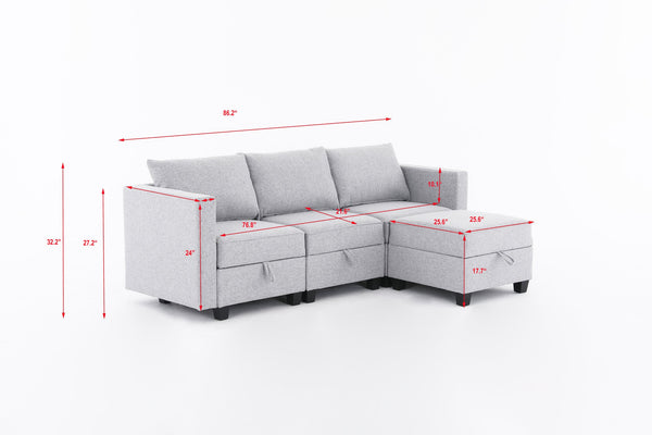 English Elm Small Modular Sectional with Storage Ottoman Terry Fabric Hardwood Frame Living Room W2791S00014