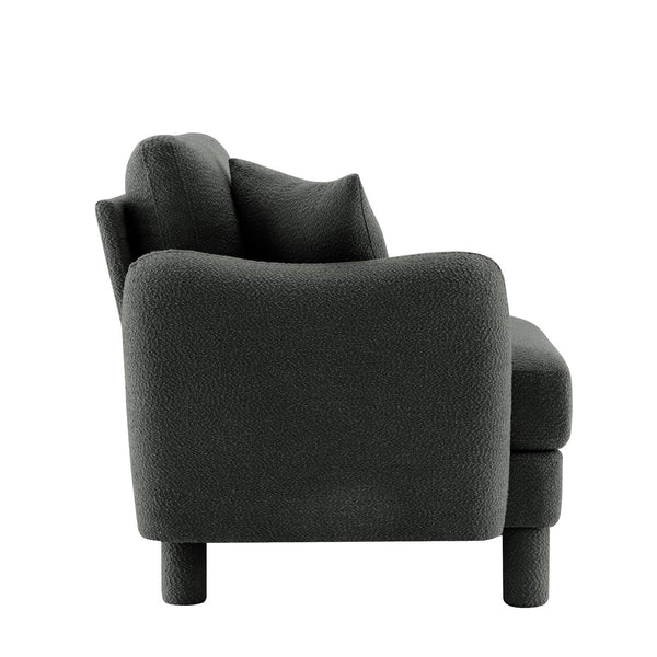 English Elm Lucas Boucle Three Seat Sofa with Curved Arms Cylindrical Legs and Toss Pillows W3041P337439