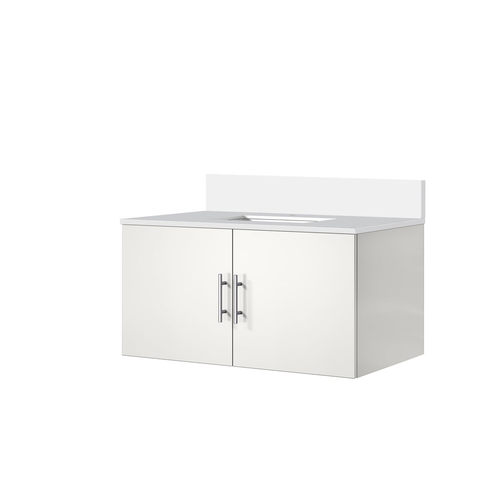 English Elm Glossy White Bath Vanity With Premium Quartz Top - Modern 36" W X 22" D Design For Stylish Storage B2731P258632