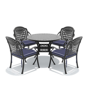 English Elm 5-piece Cast Aluminum Outdoor Dining Set with Ornate Relief Carved Patio Chairs W1710S00616