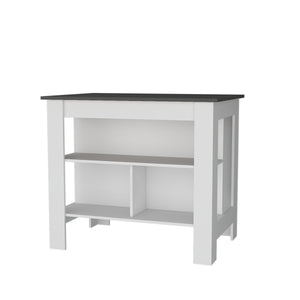 English Elm Aztec Melamine Kitchen Island with Open Storage, Grey & White Finish, 3 Shelves, Compact Stylish Hub B128P237160