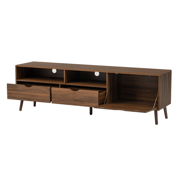 English Elm Mid Century TV Stand Natural Wood Grain with Drop-Down Door, 2 Drawers & 4 Cabinets, Cable-Managed Storage (Fits TVs up to 80") N710P295758P