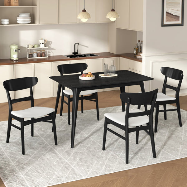 English Elm [video] Mid-century Modern Rubberwood 5-piece Dining Set with Padded Chairs Beige Seats N759S011001K