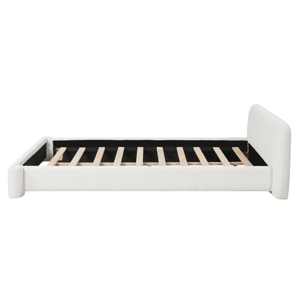 English Elm [cozy White Boucle Platform Bed Low Profile Upholstered Frame for Modern Bedrooms N769P365684A