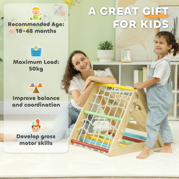 English Elm Qaba Pikler Triangle Pinewood Climbing Set with Slide for Toddlers Indoor Play W2225P249771