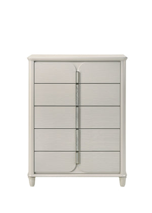 English Elm Laveda Five Drawer Pearl White Lacquer Chest with Acrylic Pulls for Bedroom Storage B2756P506268