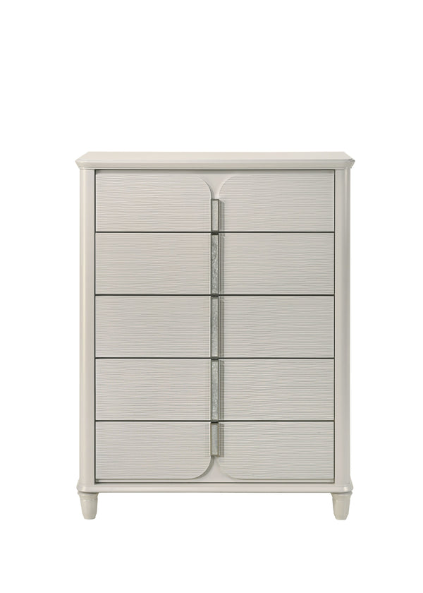 English Elm Laveda Five Drawer Pearl White Lacquer Chest with Acrylic Pulls for Bedroom Storage B2756P506268