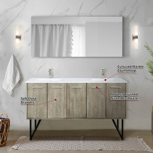 English Elm Rustic Acacia Double Bath Vanity Set With Cultured Marble Top, Brushed Nickel Faucet & 55" Mirror B2731S01782-GIGA