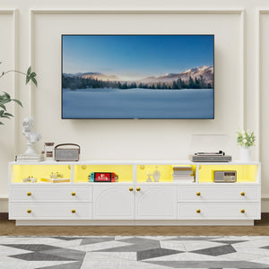English Elm Tv Stand with Rgb Led Lighting High Gloss Entertainment Center for Large Living Rooms White T3773P416494