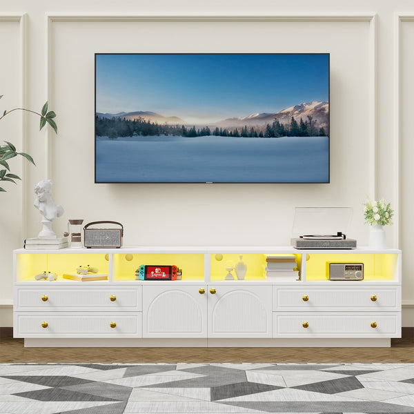 English Elm Tv Stand with Rgb Led Lighting High Gloss Entertainment Center for Large Living Rooms White T3773P416494