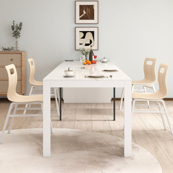 English Elm Modern Extendable Dining Table with Built-In Outlet, USB Ports & Storage, Space-Saving Console to 118" White W331S00193
