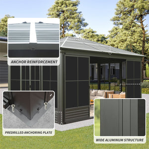 English Elm 12x14ft Outdoor Hardtop Gazebo Aluminum Sunroom with Adjustable Pc Screens All Season W1859P300399