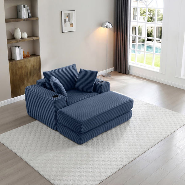 English Elm 52.4'' Boneless Foam Chaise Lounge Convertible Corduroy Sofa Bed for Living Room Blue W1117P410670