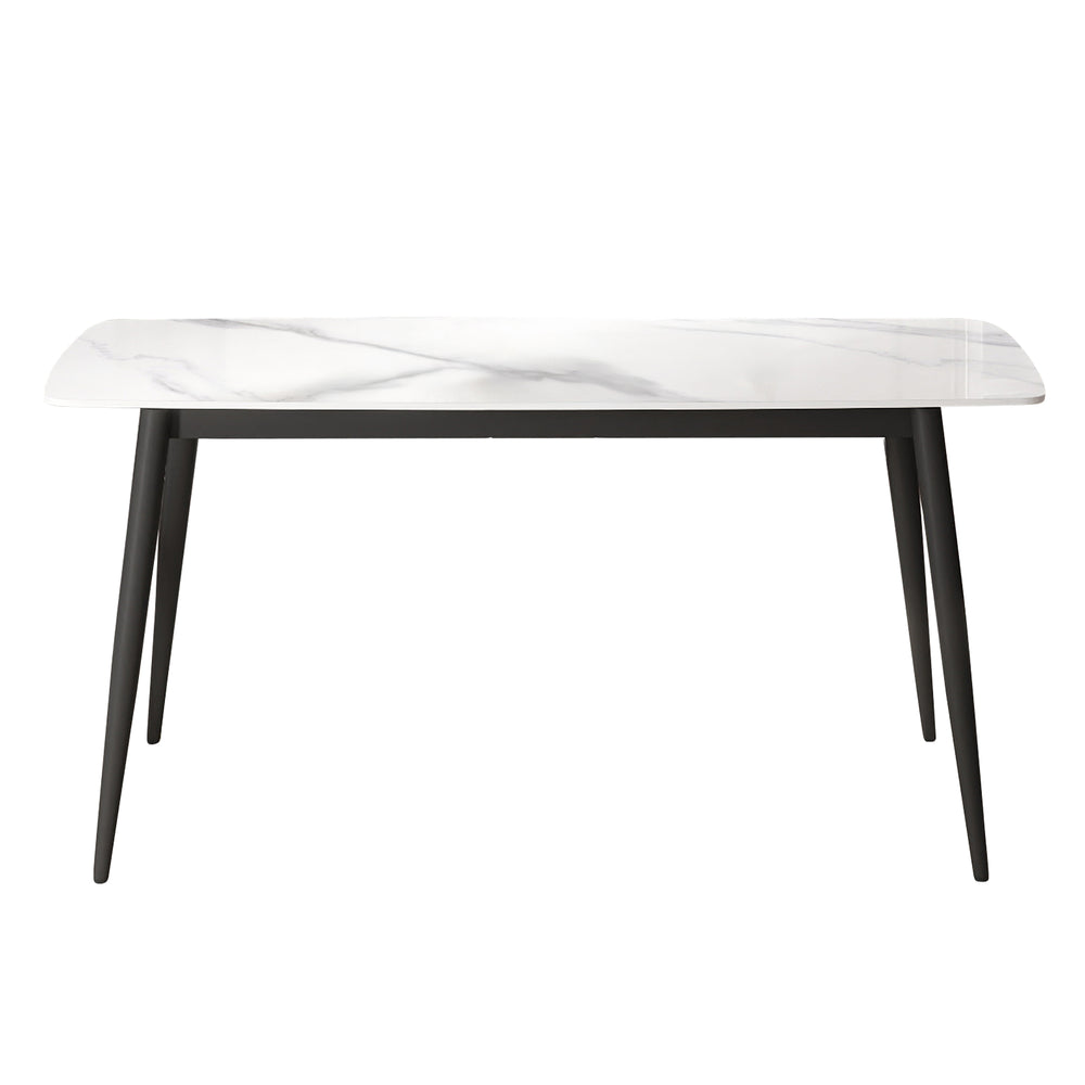 English Elm 62.99" Modern Artificial Stone Dining Table With Black Metal Legs – Stylish Seating For 6 People W1535S00497