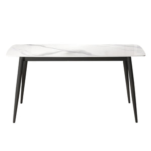 English Elm 62.99" Modern Artificial Stone Dining Table With Black Metal Legs – Stylish Seating For 6 People W1535S00497