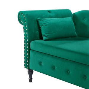 English Elm Aijia 60" Velvet Chaise Lounge With Storage, Button Tufted Design & Nailhead Trim - Green Elegance W1117P284896
